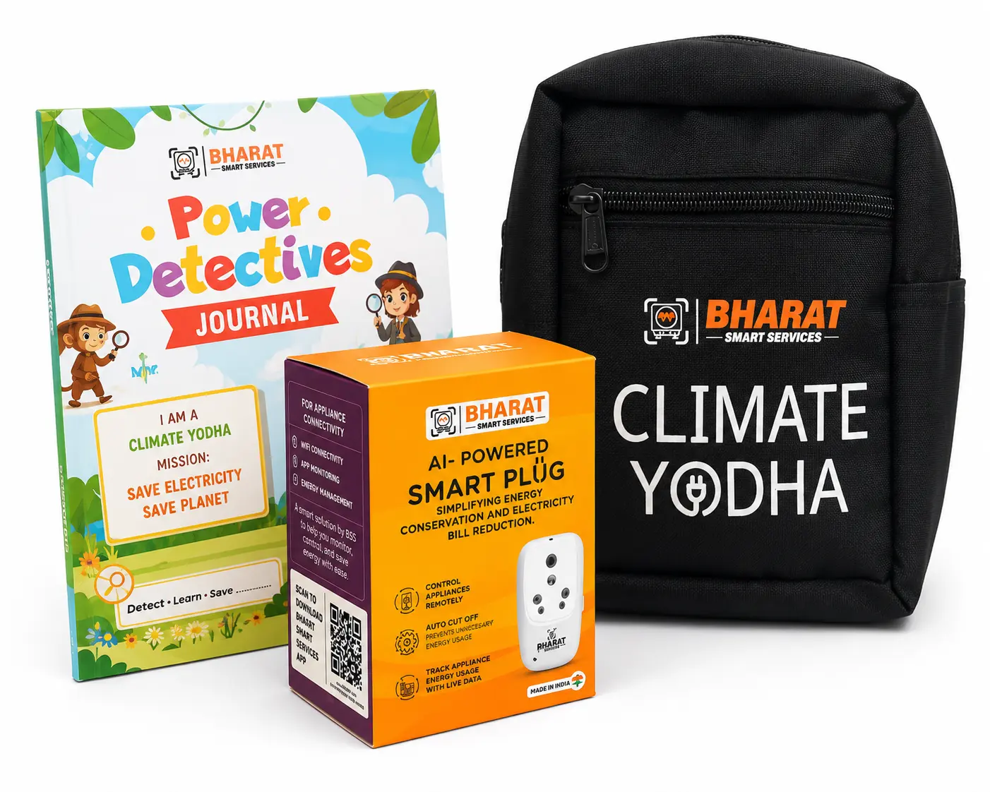 The Little Climate Yodha DIY Kit — Power Detectives journal, AI-powered smart plug and Climate Yodha backpack